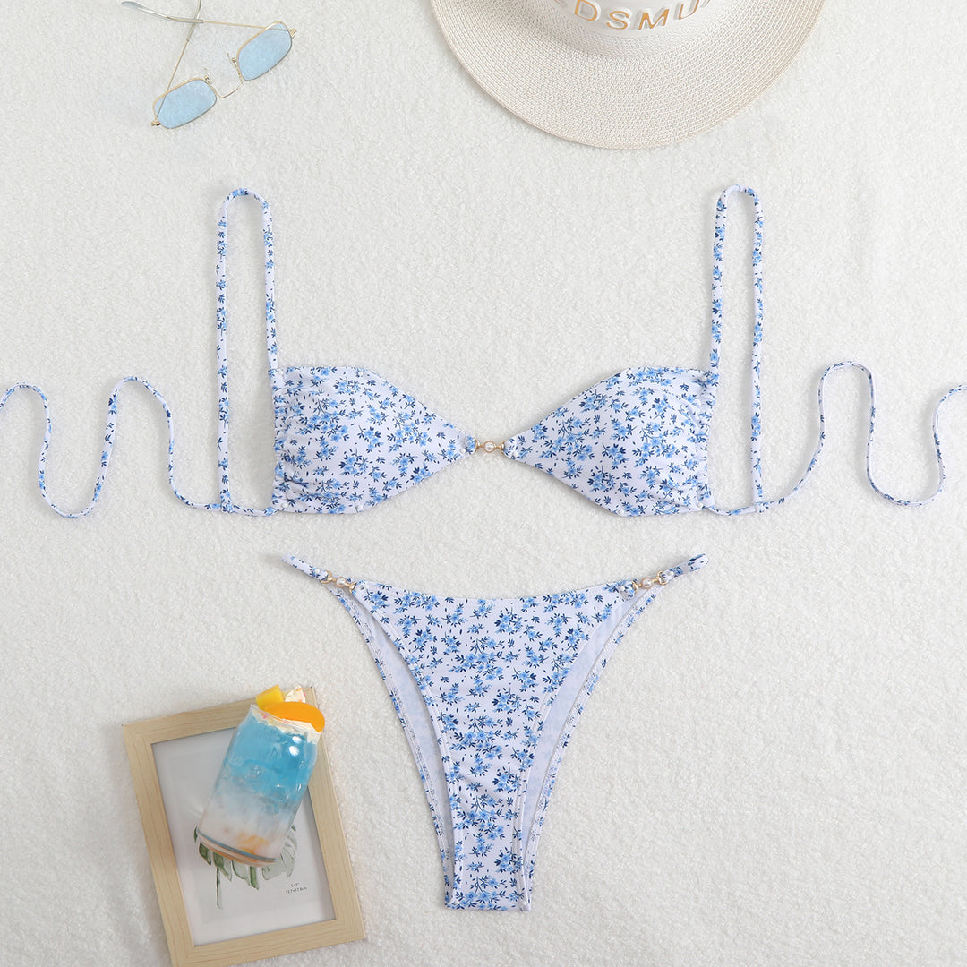 Damen Triangel-Bikini mit verstellbaren Trägern und elegantem Blumendruck R&B