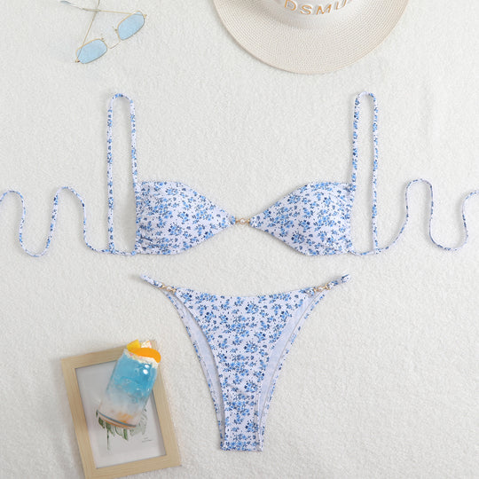 Damen Triangel-Bikini mit verstellbaren Trägern und elegantem Blumendruck R&B