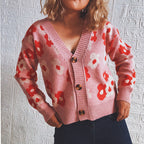 Damen Strickjacke mit floralen Mustern und dekorativen Knöpfen R&B