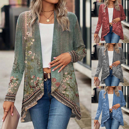 Damen Offene Longjacke mit floralem Design R&B
