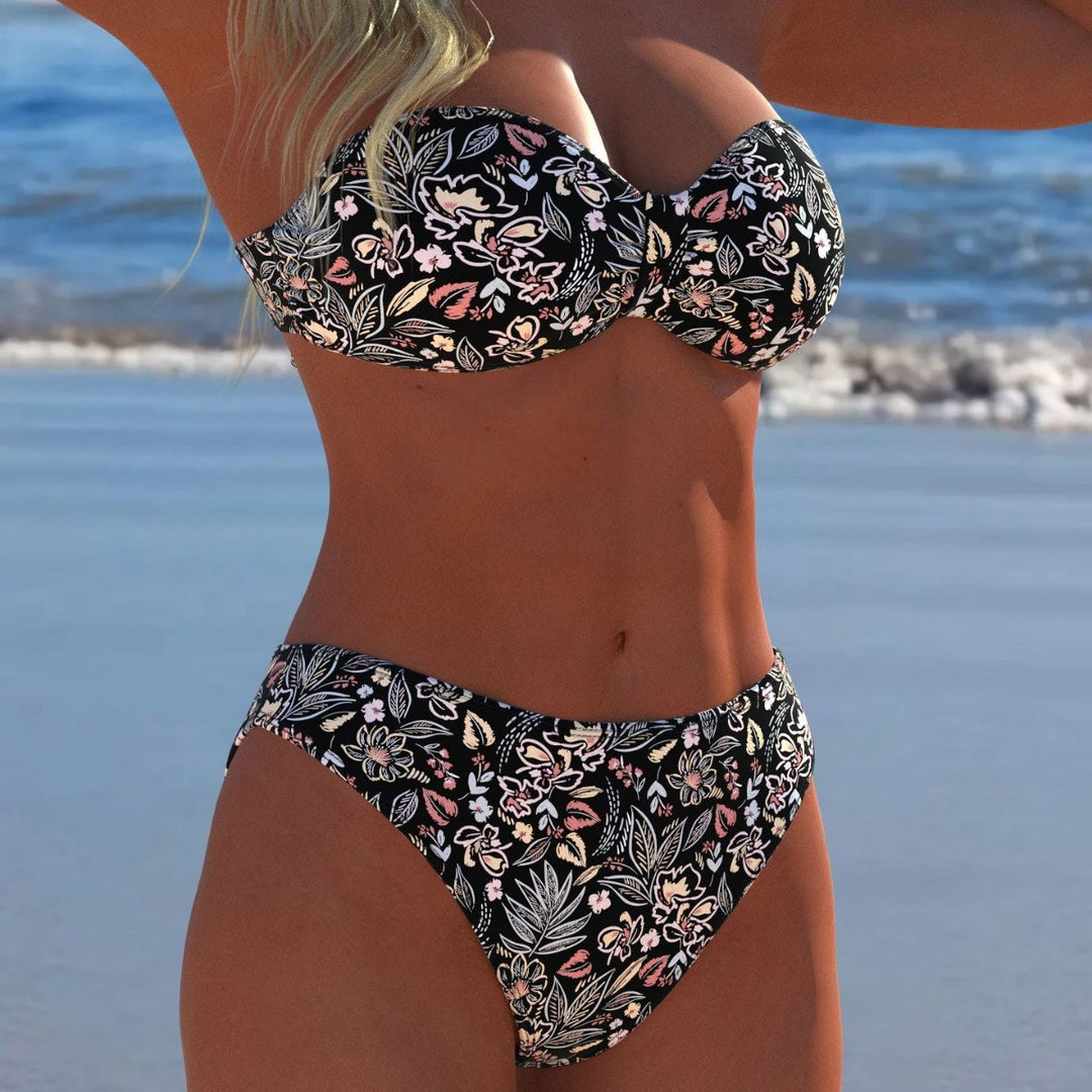 Damen Bikini-Set mit elegantem Strapless-Oberteil und hohem Taillenbund R&B