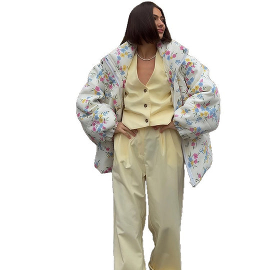 Damen Freizeitjacke mit floralem Muster und voluminösen Ärmeln R&B