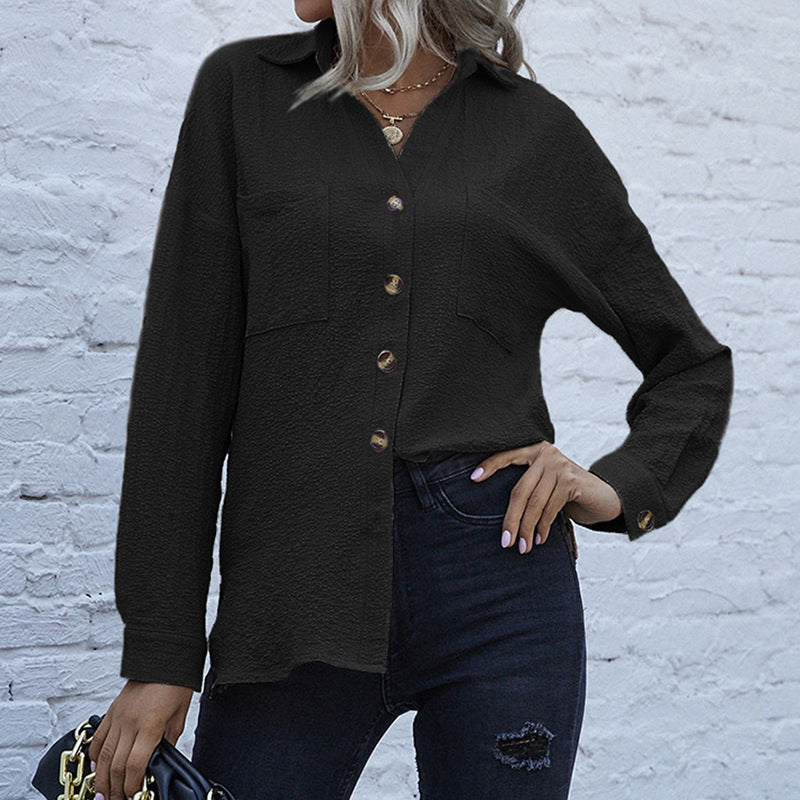Damen Strukturierte Bluse mit Knopfdetail und Brusttaschen R&B