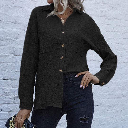 Damen Strukturierte Bluse mit Knopfdetail und Brusttaschen R&B