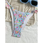 Damen Triangel-Bikini mit floralem Rüschendesign und verstellbaren Trägern
