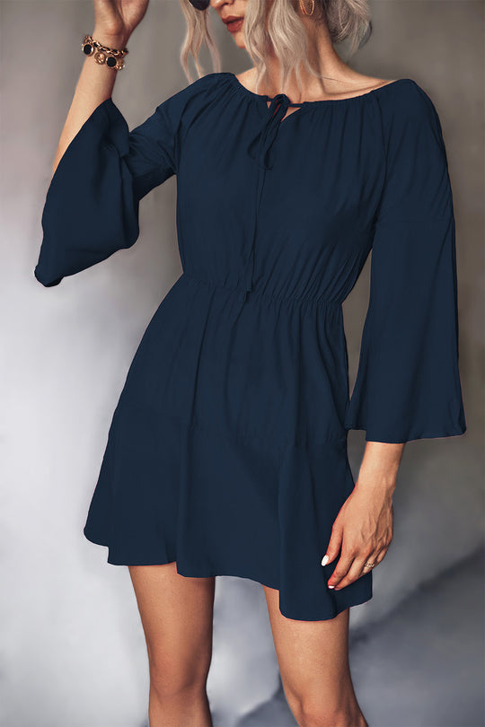Damen Frühling Minikleid mit elastischem Taillenbund und voluminösen Ärmel R&B