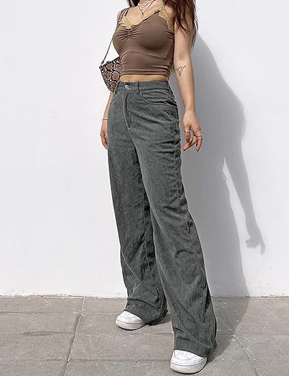 Damen Weite Cordhose mit hohem Bund und dekorativen Seitentaschen R&B
