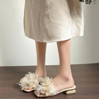 Damen elegante Pantoletten mit floralem Akzent R&B