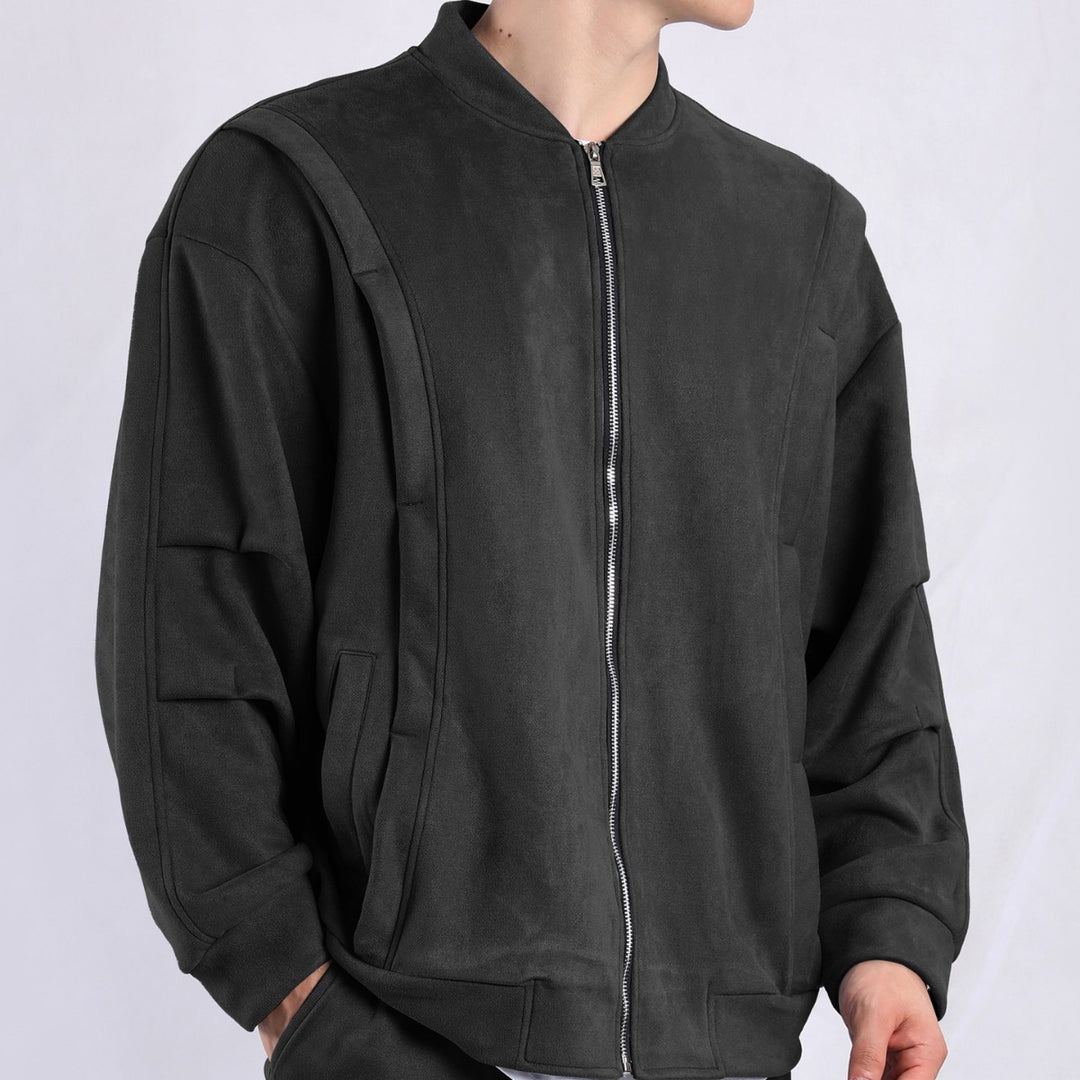 Damen stylische Oversize-Jacke aus weichem Kunstleder mit praktischen Taschen und durchgehendem Reißverschluss R&B