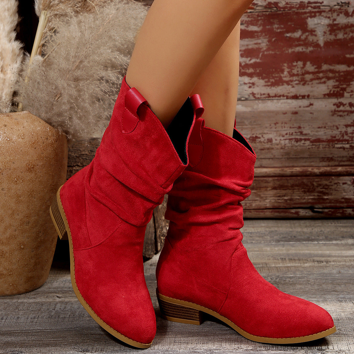 Damen Stiefel im lässigen Wildleder-Look mit elastischem Schaft und bequemem Blockabsatz R&B
