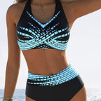 Damen Sportliches Bikini-Set mit innovativem Grafikdesign und hohem Bund R&B