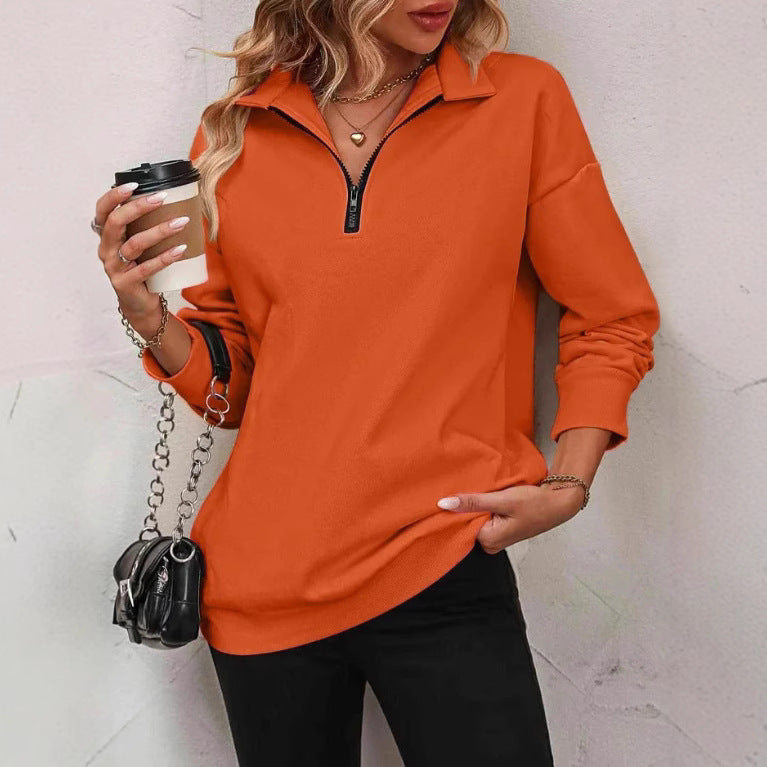 Damen Sportlicher Pullover mit halbem Reißverschluss und gemütlichem Schnitt R&B