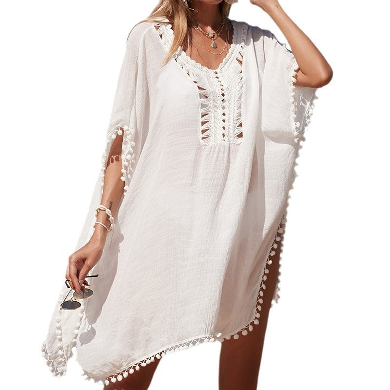 Damen luftiger Kaftan mit fransigen Akzenten und durchbrochenem Design R&B