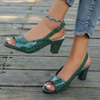 Damen Elegante Sling-Pumps mit modischem Krokodilleder-Design und komfortablem Blockabsatz R&B