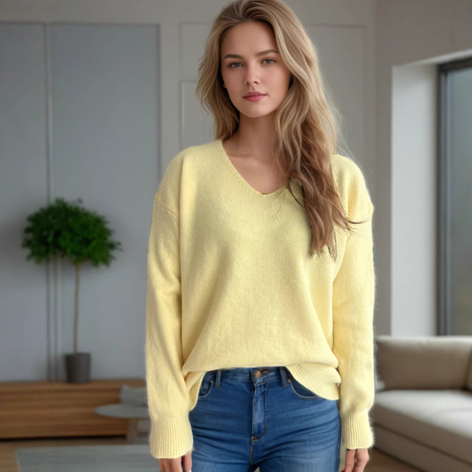 Damen lässiger V-Ausschnitt Pullover mit modernem Strukturdesign R&B