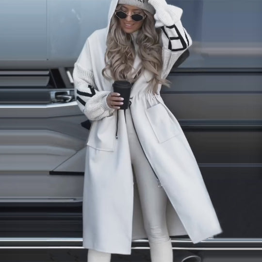 Damen Modische Longjacke mit Kapuze und Taschen R&B