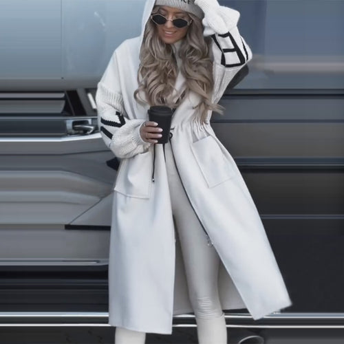 Damen Modische Longjacke mit Kapuze und Taschen R&B