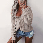 Damen Grob gestrickter Pullover mit luftiger Häkelstruktur R&B