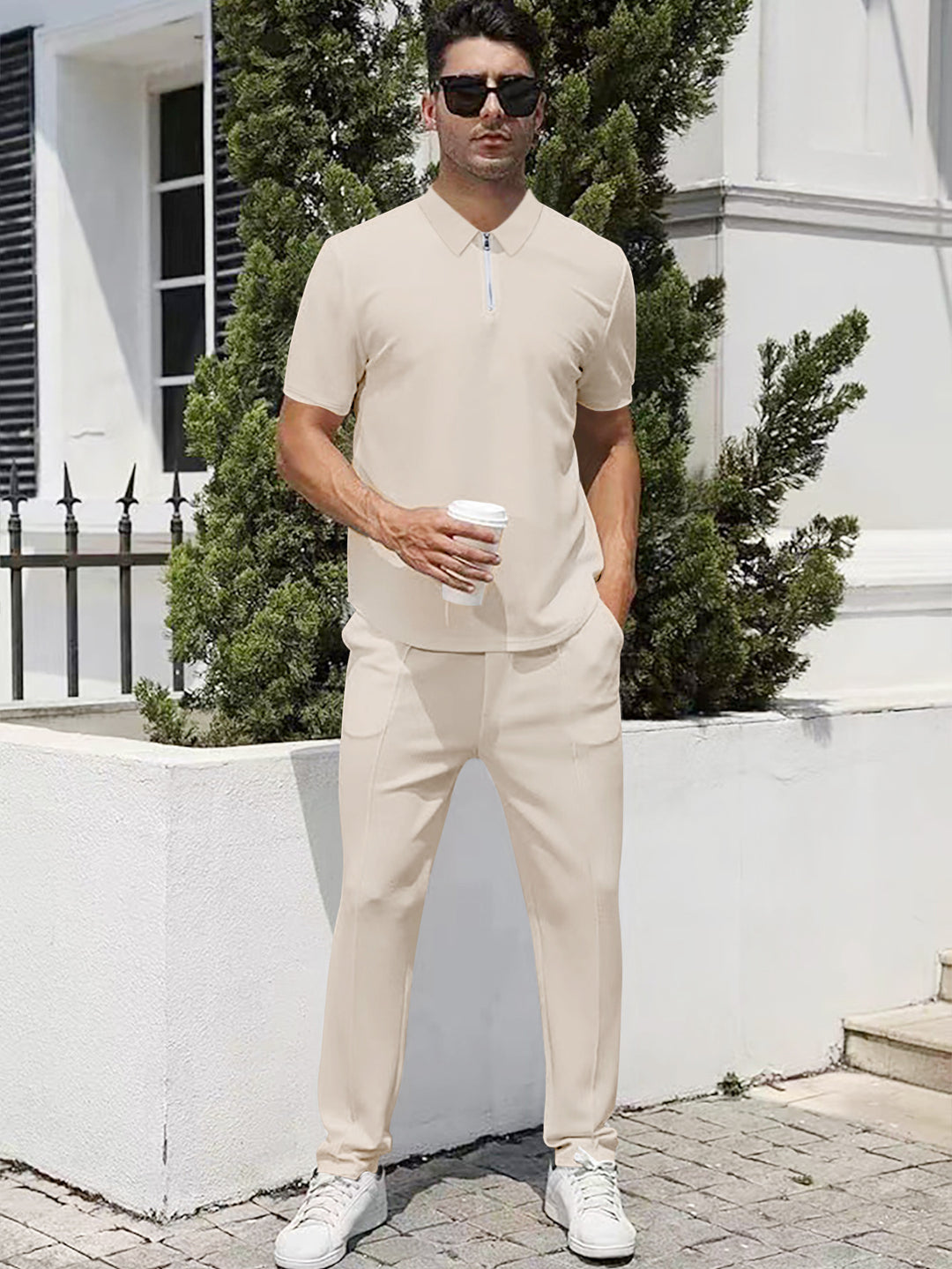 Herren nan urbanes Reise-Poloshirt mit kurzem Frontreißverschluss, elastischem Interlock und knitterarmer Pflege R&B