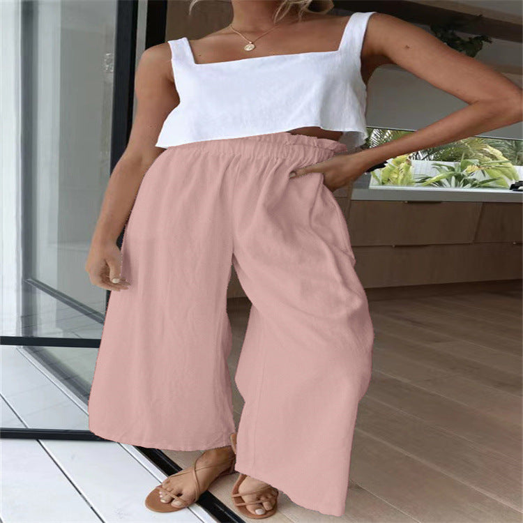 Damen Hochtaillierte Palazzo-Hose mit elastischem Bund und seitlichen Taschen R&B
