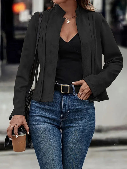 R&B | Kurzjacke Slim Passform Wollmischung Stehkragen Offene Vorderseite