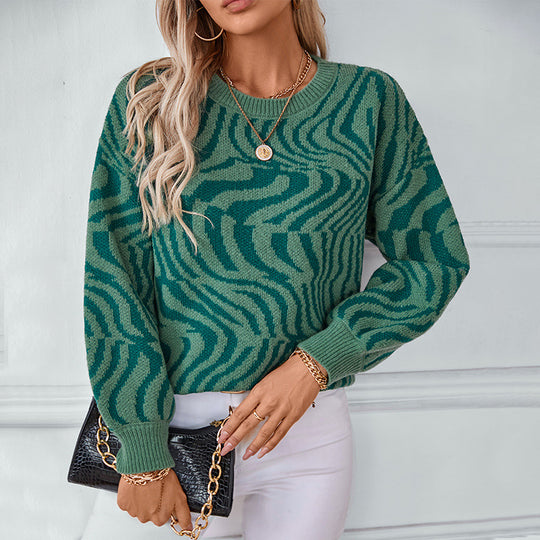 Damen modischer Strickpullover mit einzigartigem Wellenmuster R&B