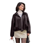 Damen lässige Oversized-Jacke mit Reißverschluss und breitem Kragen R&B