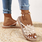 Damen Blumenschmuck Zehentrenner-Sandaletten mit rutschfester Sohle und geflochtenem Design R&B