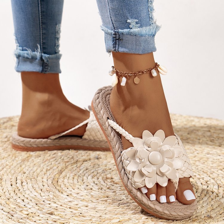 Damen Blumenschmuck Zehentrenner-Sandaletten mit rutschfester Sohle und geflochtenem Design R&B