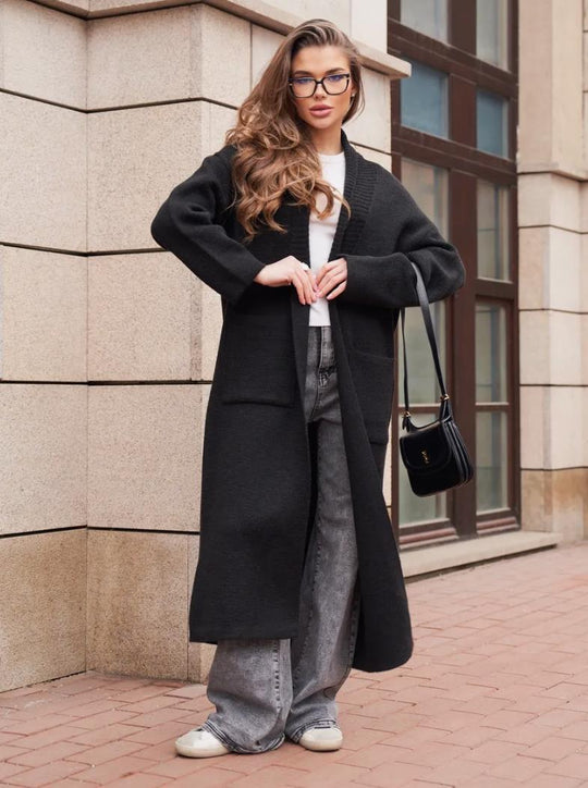 Damen Strickmantel mit tiefem V-Ausschnitt und großen Taschen R&B