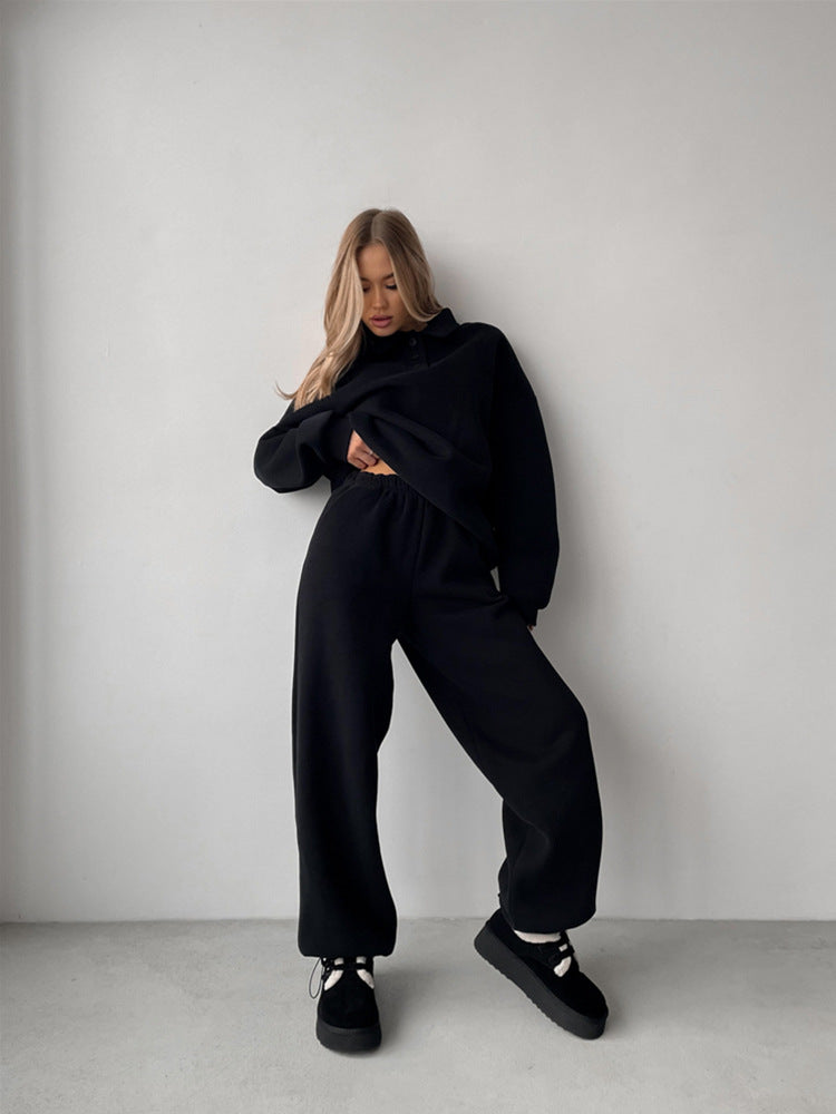 Damen lässiges Sweatshirt- und weite Jogginghose-Set mit modernem Kragen R&B
