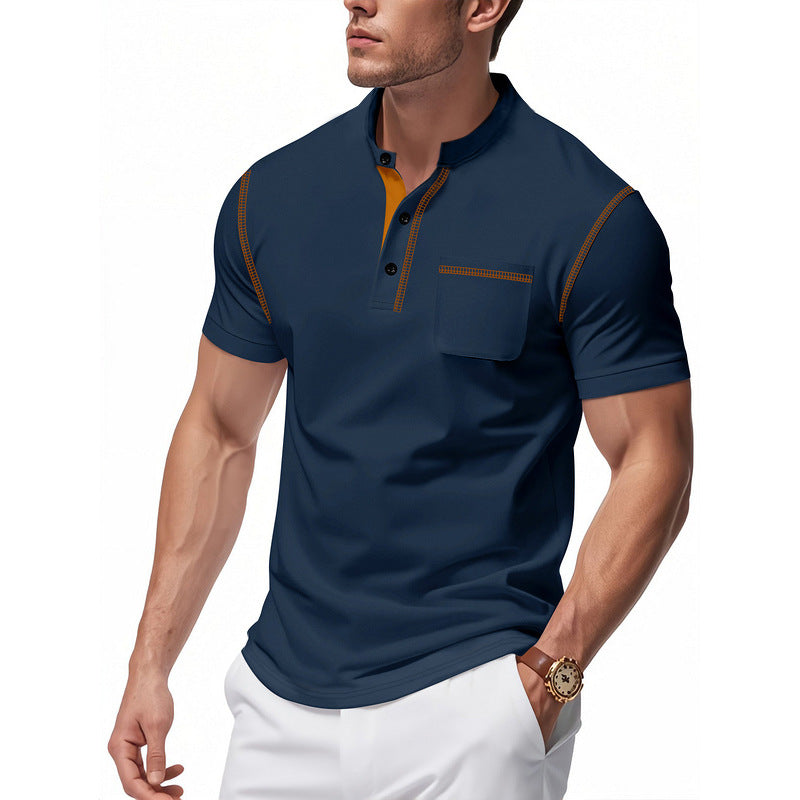 Herren Polo-Shirt mit modischem Henley-Kragen und praktischer Brusttasche