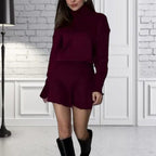 Damen Oversized Strickpullover mit hochwertiger Rippstruktur und passendem Minirock R&B