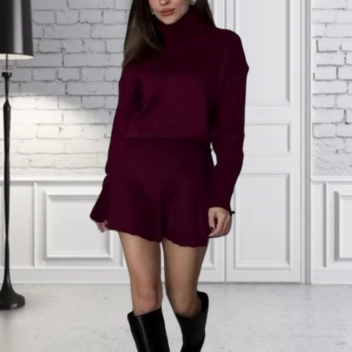 Damen Oversized Strickpullover mit hochwertiger Rippstruktur und passendem Minirock R&B