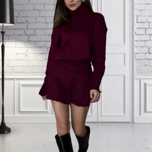 Damen Oversized Strickpullover mit hochwertiger Rippstruktur und passendem Minirock R&B