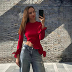 Damen Trendy Oberteil mit asymmetrischen Rüschendetails und elegantes Design R&B