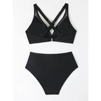 Damen Bikini-Set mit hoch geschnittenem Höschen und modernem Kreuz-Riemen-Design R&B