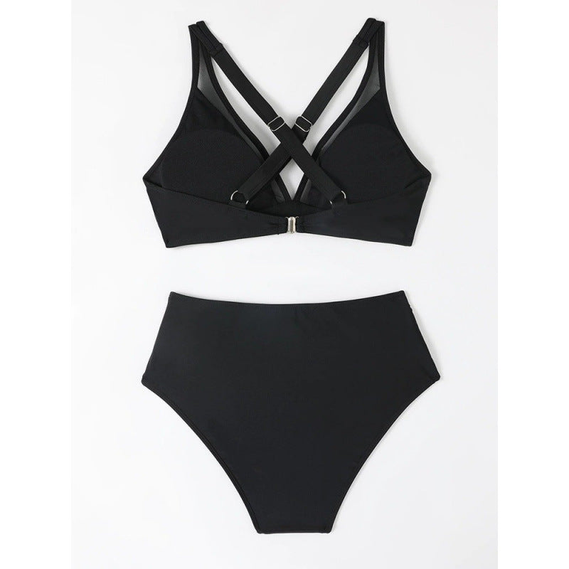 Damen Bikini-Set mit hoch geschnittenem Höschen und modernem Kreuz-Riemen-Design R&B