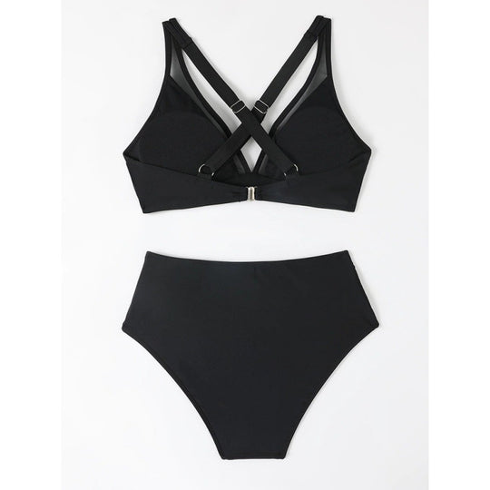 Damen Bikini-Set mit hoch geschnittenem Höschen und modernem Kreuz-Riemen-Design R&B