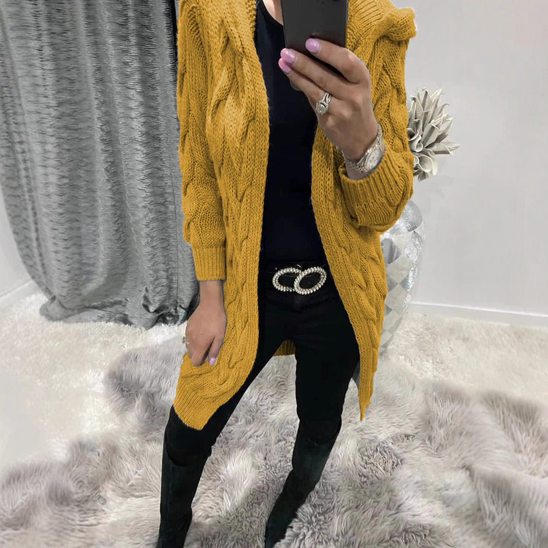 Damen Lange Strickjacke mit hochwertigem Zopfmuster und lässigem Schnitt R&B