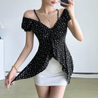 Damen Off-Shoulder-Oberteil mit süßem Blumenmuster und Raffung R&B