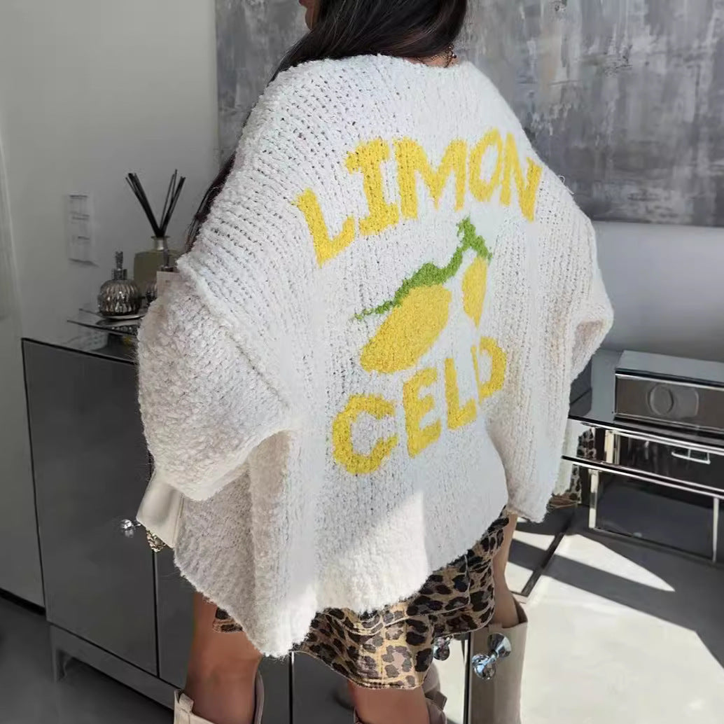 Damen Strickjacke mit fröhlichem Ananas-Motiv und oversized Schnitt R&B