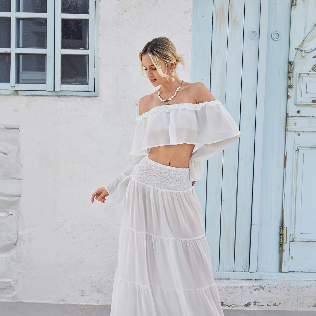 Damen lässiges Crop-Top und Maxirock Set R&B