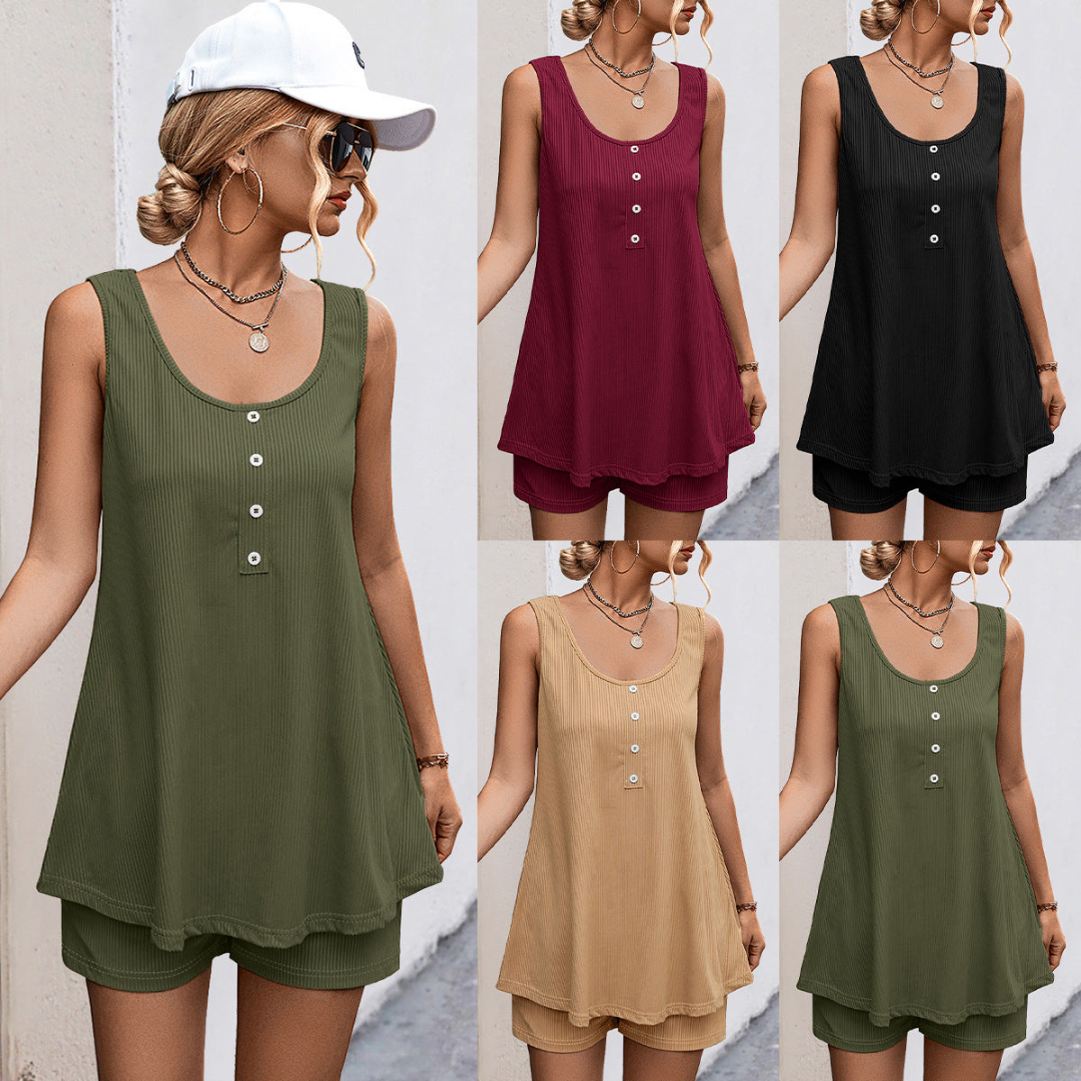 Damen luftiges Lounge-Set mit schickem Oberteil und komfortablen Shorts R&B