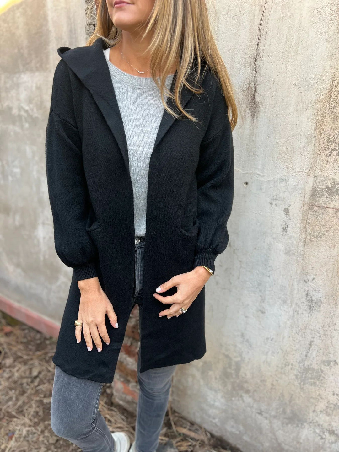 Damen Kuschelige Strickjacke mit Kapuze und Taschen R&B