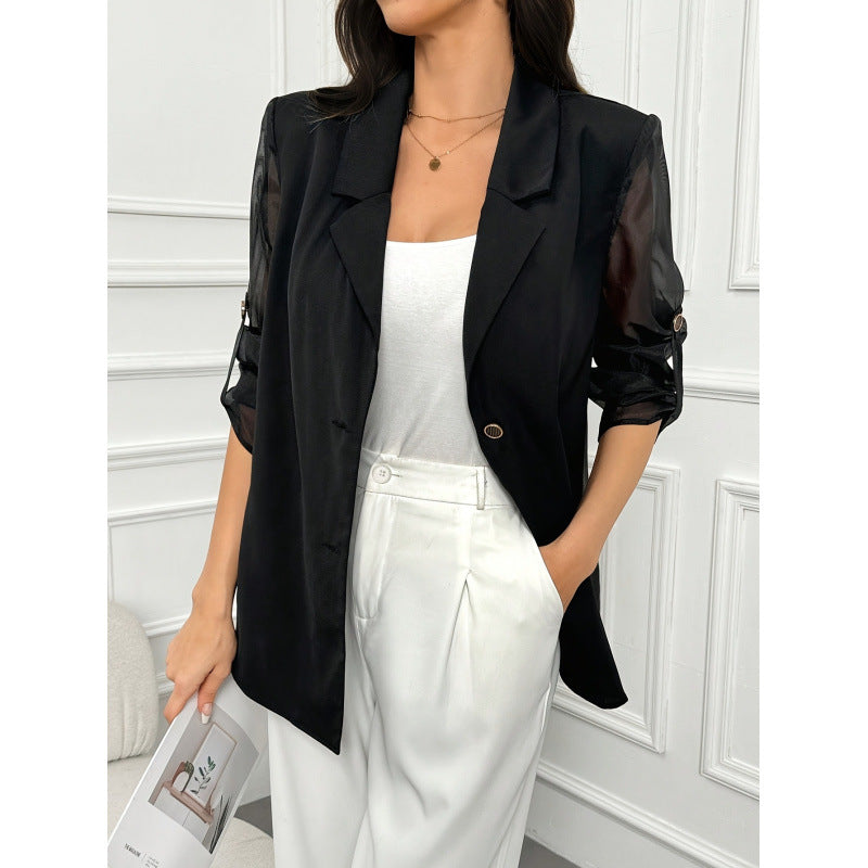 Damen Eleganter Blazer mit transparenten Ärmeln R&B
