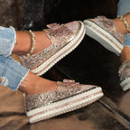 Damen Glitzernde Slip-On Sneakers mit dekorativem Schleifen-Detail R&B