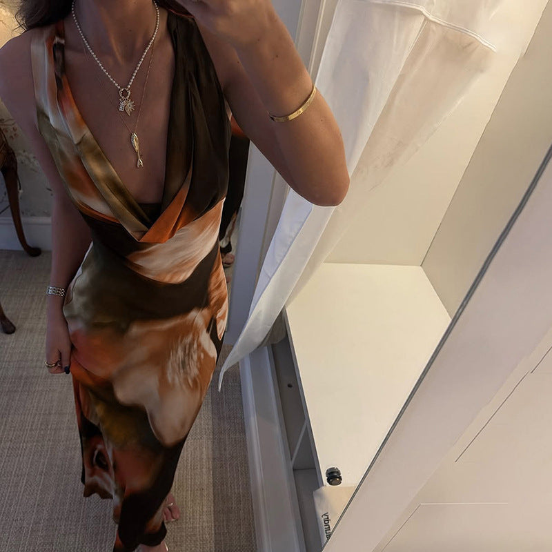 Damen Maxikleid mit tiefem V-Ausschnitt und elegantem Drapé R&B