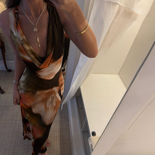 Damen Maxikleid mit tiefem V-Ausschnitt und elegantem Drapé R&B