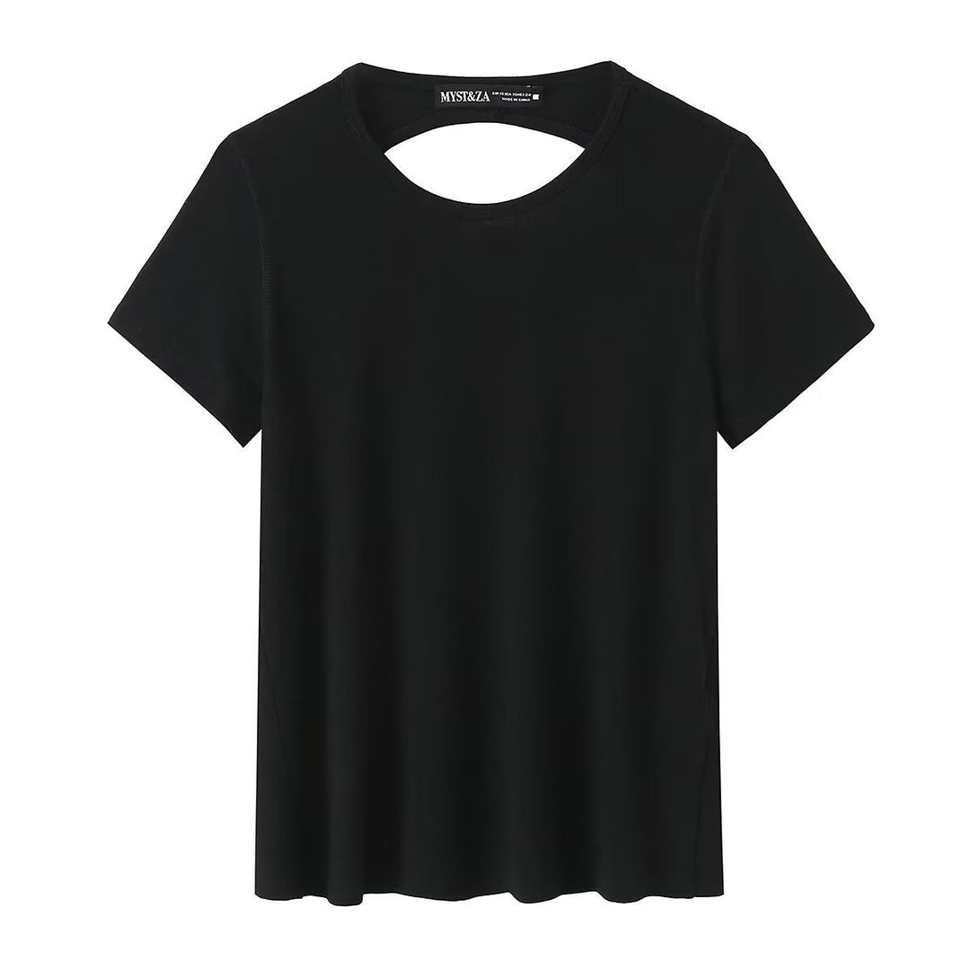 Damen Sportliches T-Shirt mit modischem Rückenausschnitt R&B